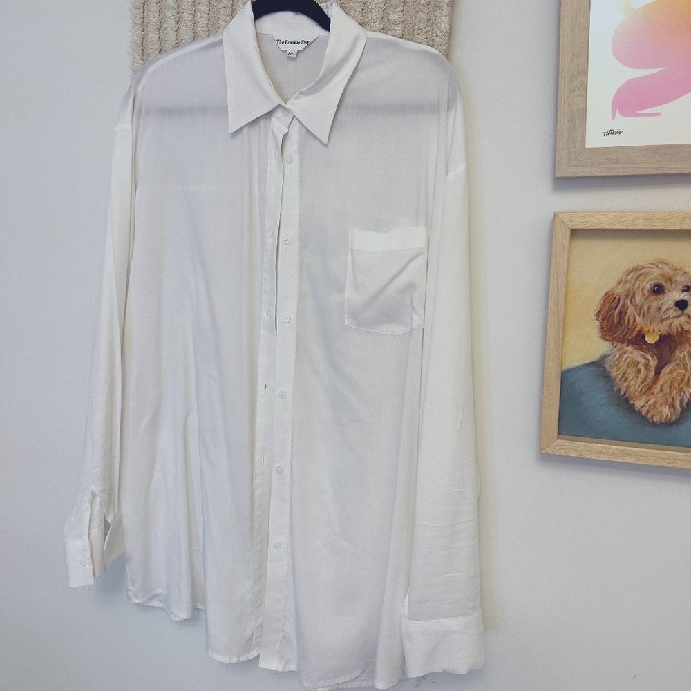 FRANKIE SHOP HANNA SILKY OVERSIZED BLOUSE - WHITE SIZE M/L